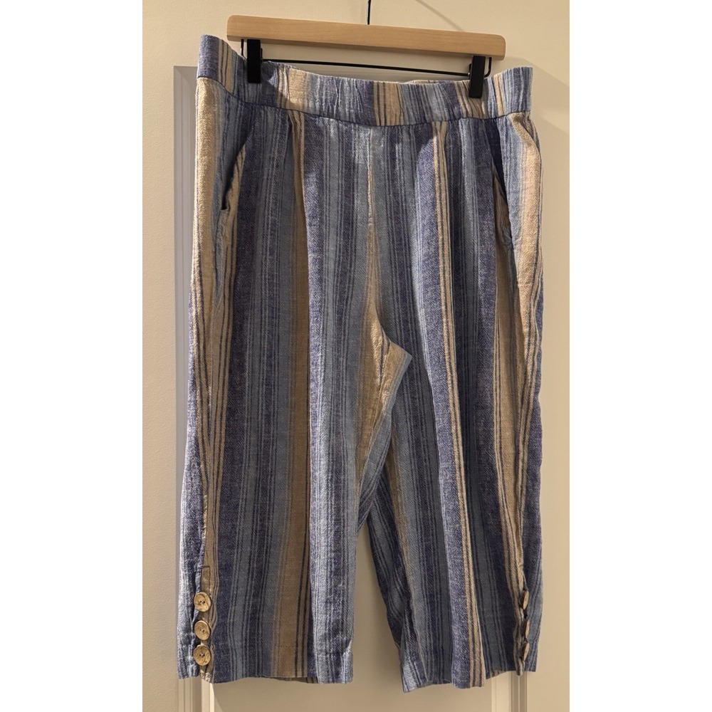 Dash Linen Blend Pants Womens Large Stripe Boho Cozycore Beach Resort Coastal